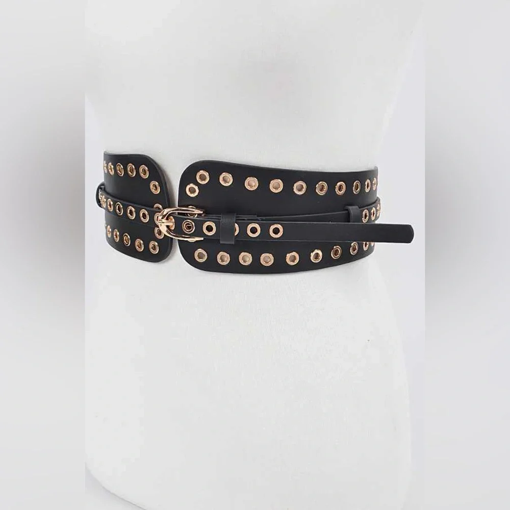 Black Grommet Vegan Leather Statement Belt